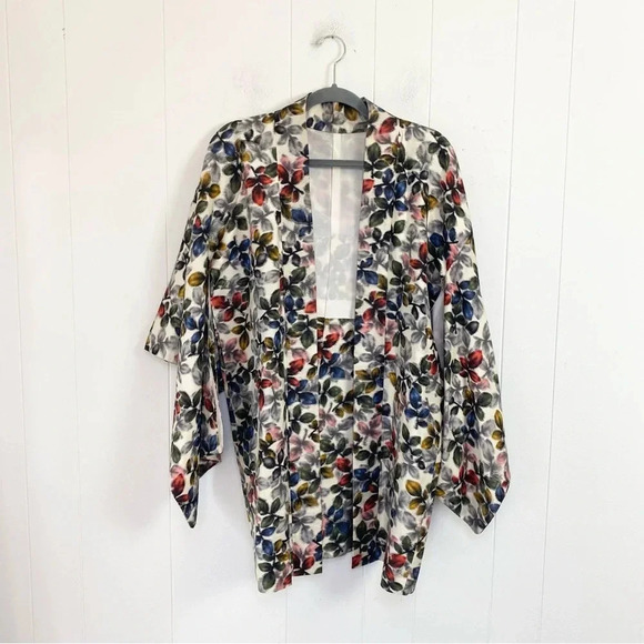 VTG Kimono Haori Traditional Japanese Jacket Silk Pattern Colorful Leaf Print OS - Picture 7 of 16
